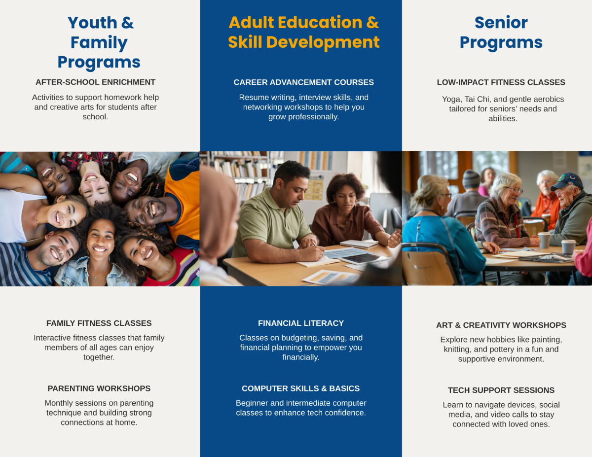 Free Community Center Program Brochure Template to Edit Online