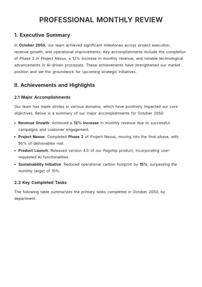 Free Professional Monthly Review Template to Edit Online
