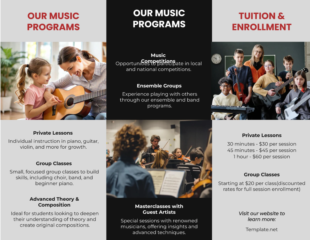 Free Music School Brochure Template to Edit Online
