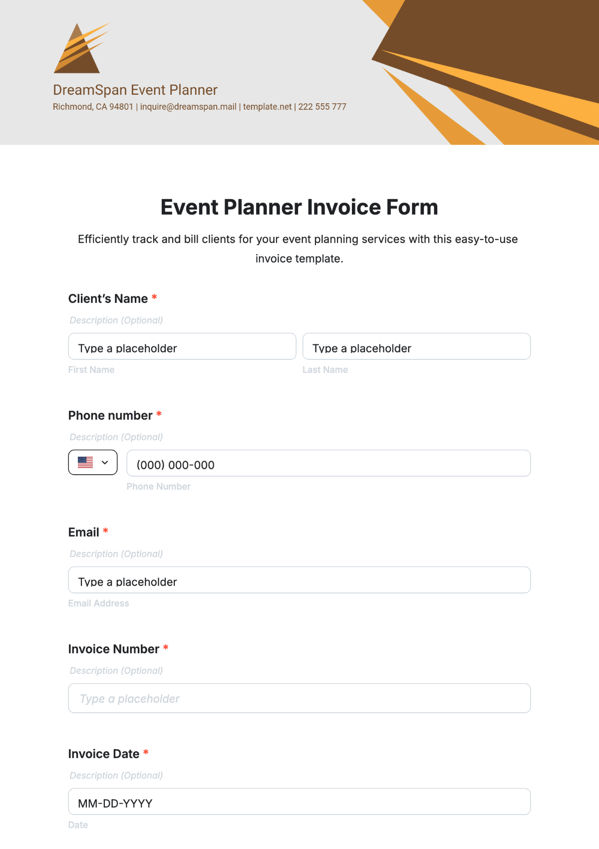 Event Planner Invoice Form Template