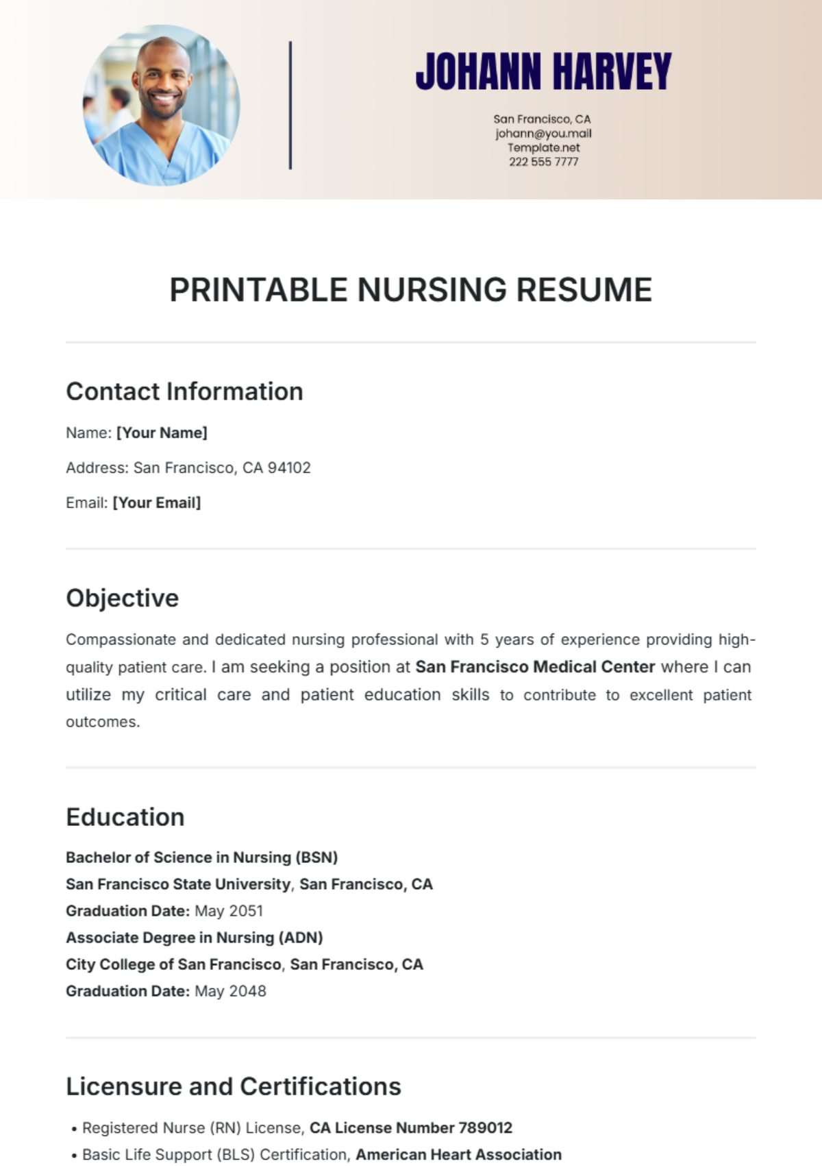 Printable Nursing Resume Template - Edit Online & Download