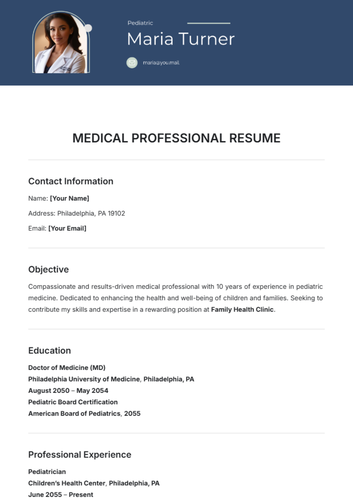 Medical Professional Resume Template - Edit Online & Download