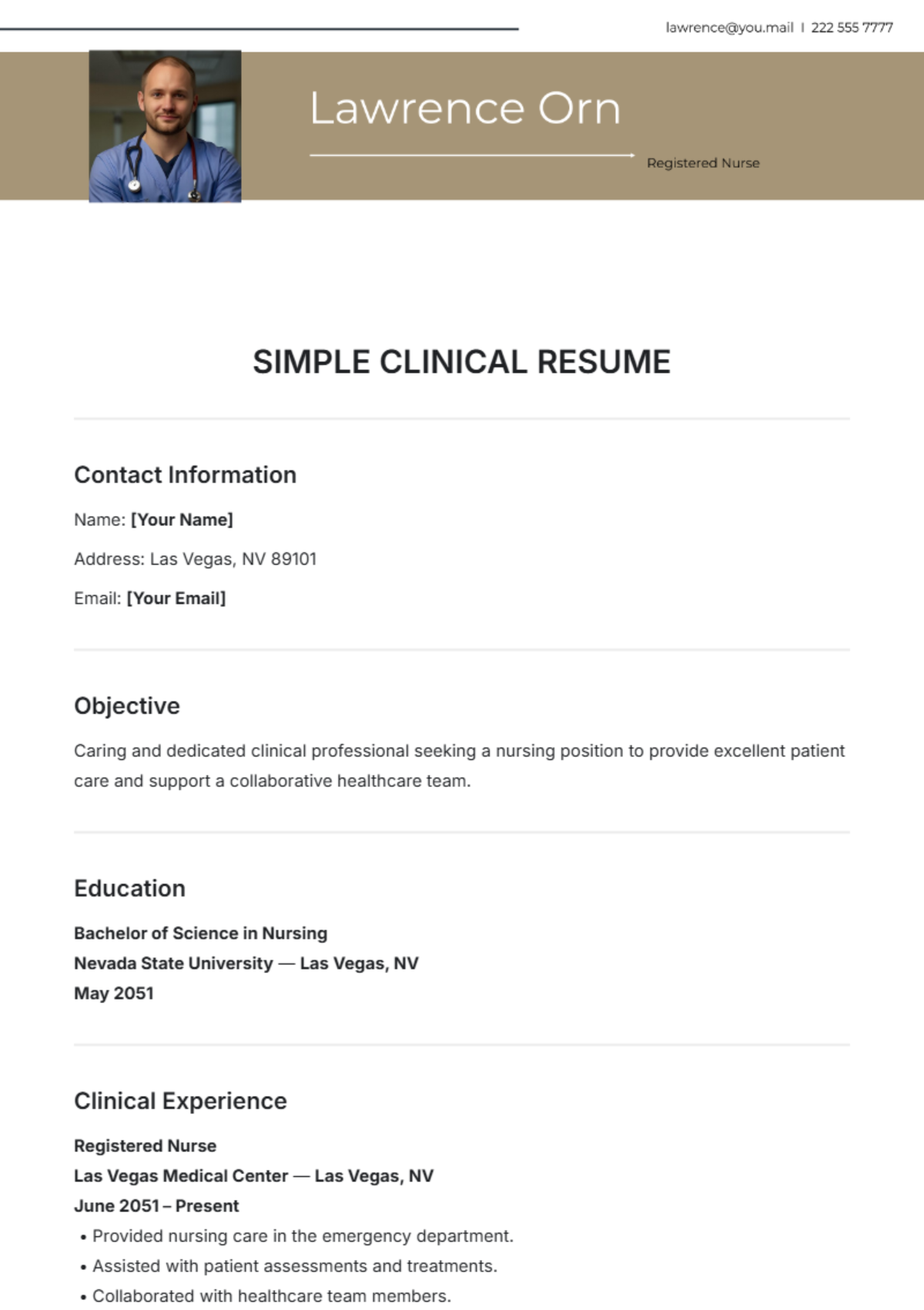 Simple Clinical Resume Template - Edit Online & Download