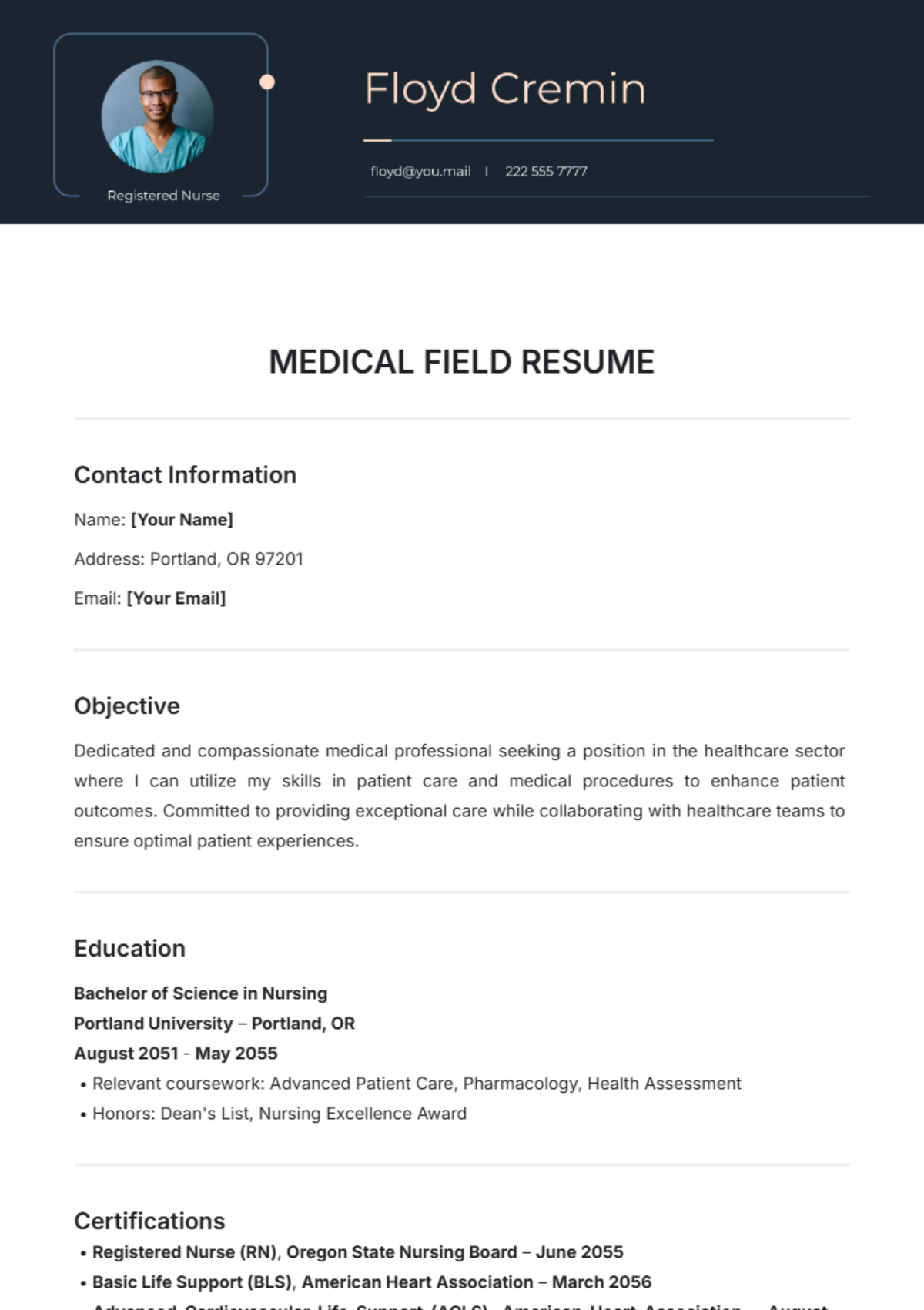 Medical Field Resume Template - Edit Online & Download