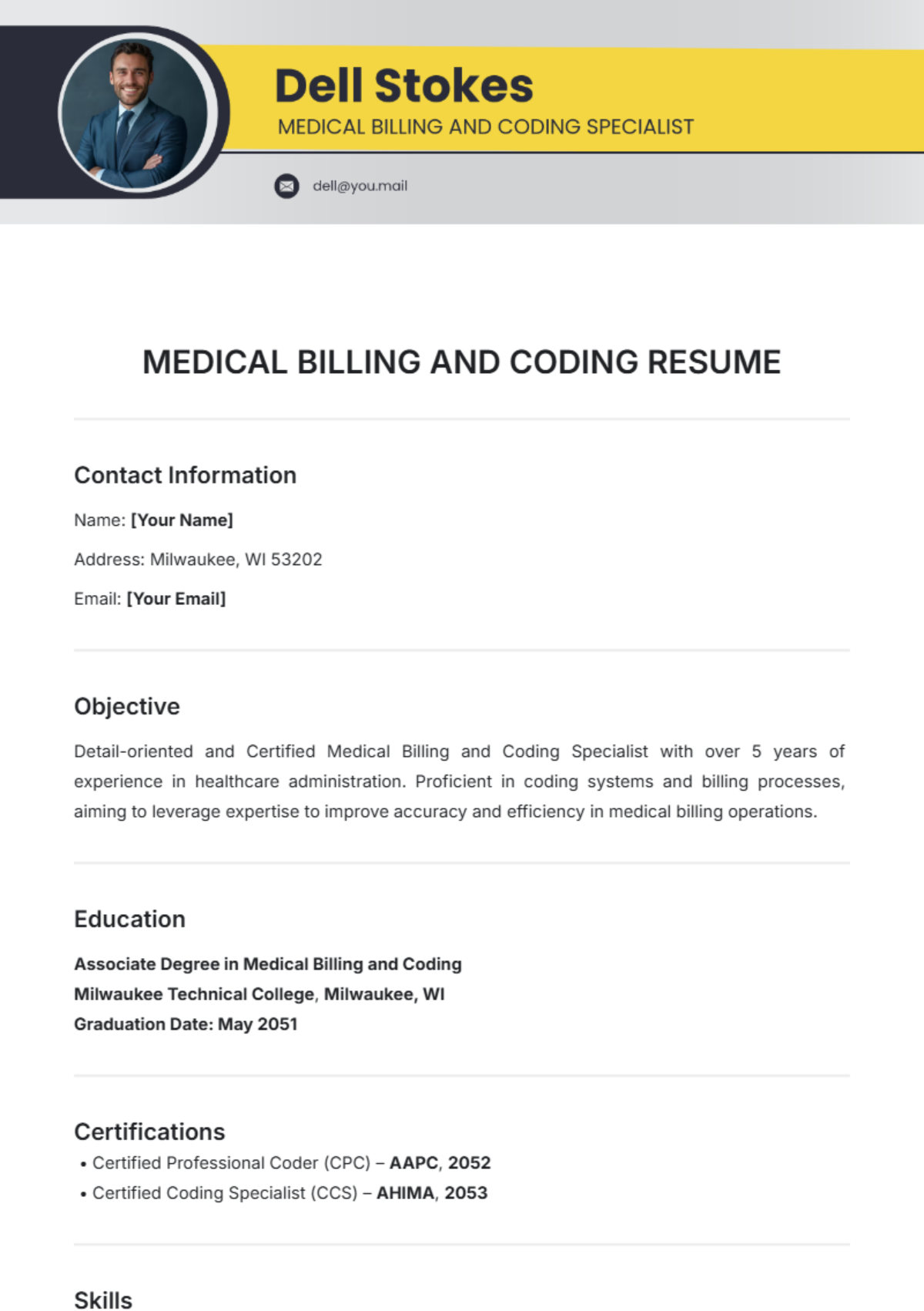 Medical Billing and Coding Resume Template - Edit Online & Download