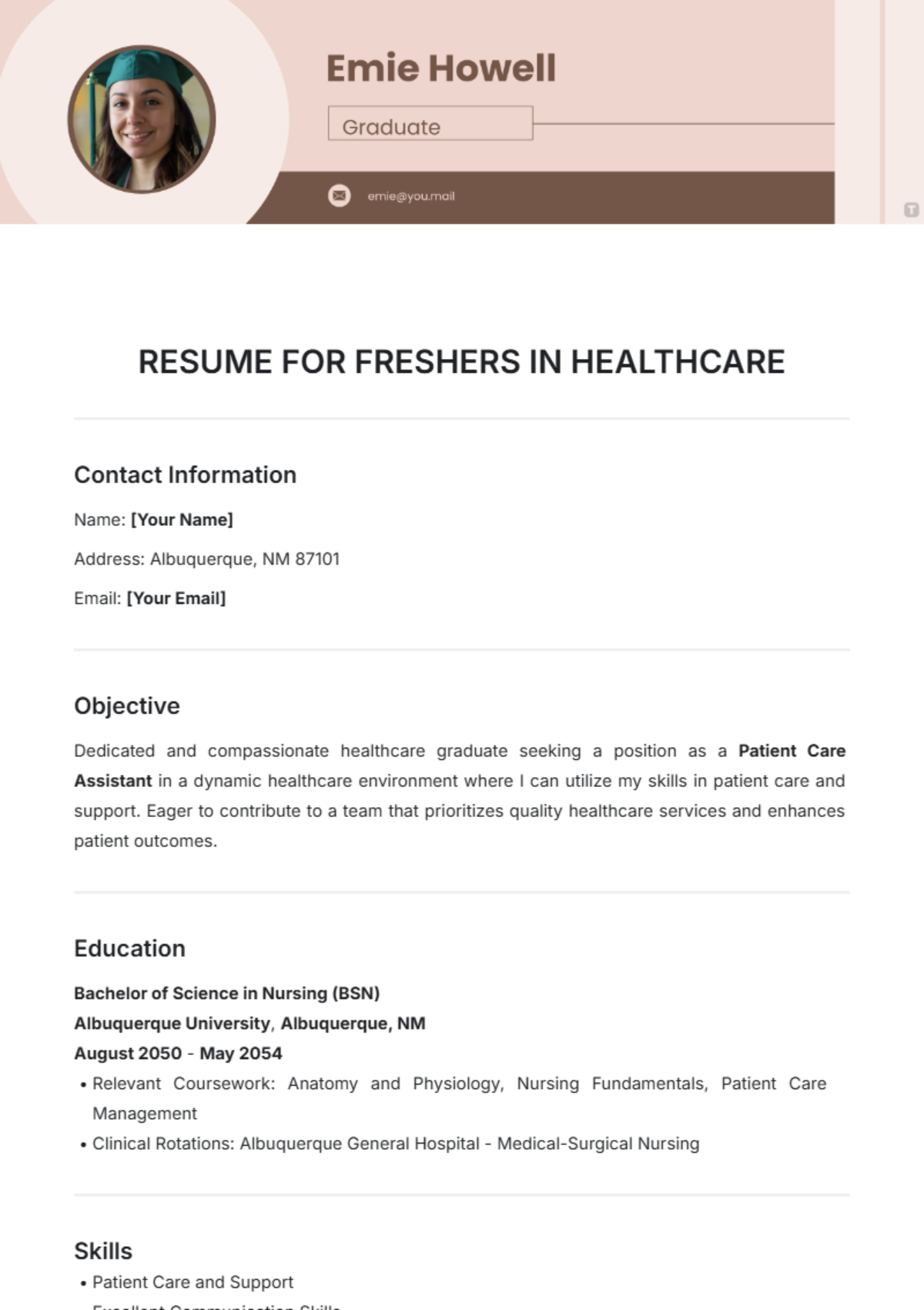 Resume for Freshers in Healthcare Template - Edit Online & Download