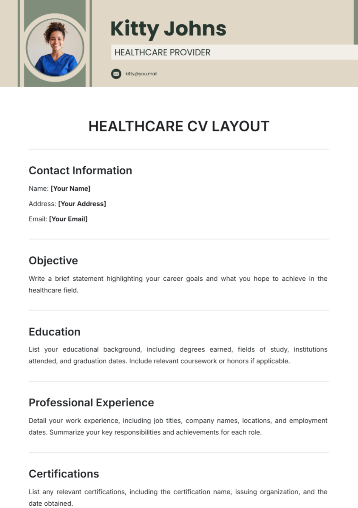 Healthcare CV Layout Template - Edit Online & Download