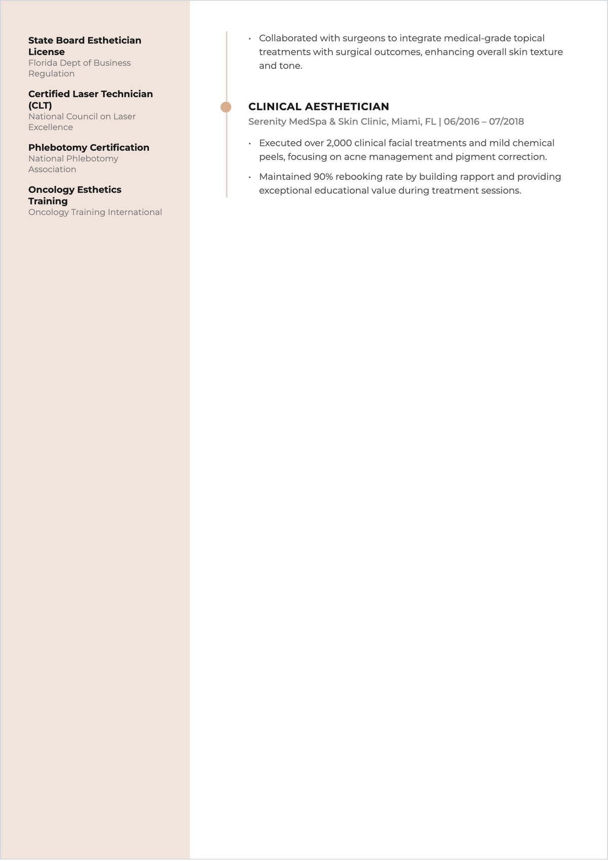 Free Aesthetician ATS Resume for Medical Field Template