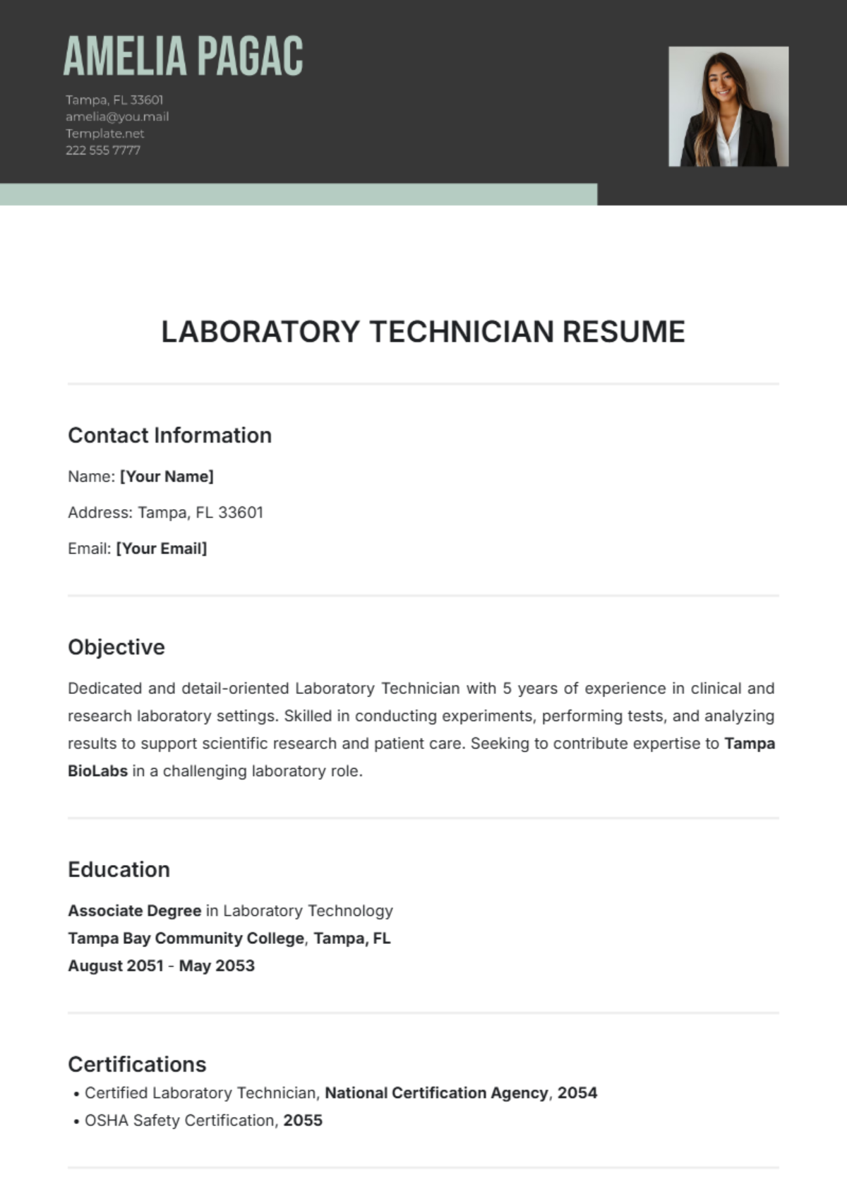 Laboratory Technician Resume Template - Edit Online & Download