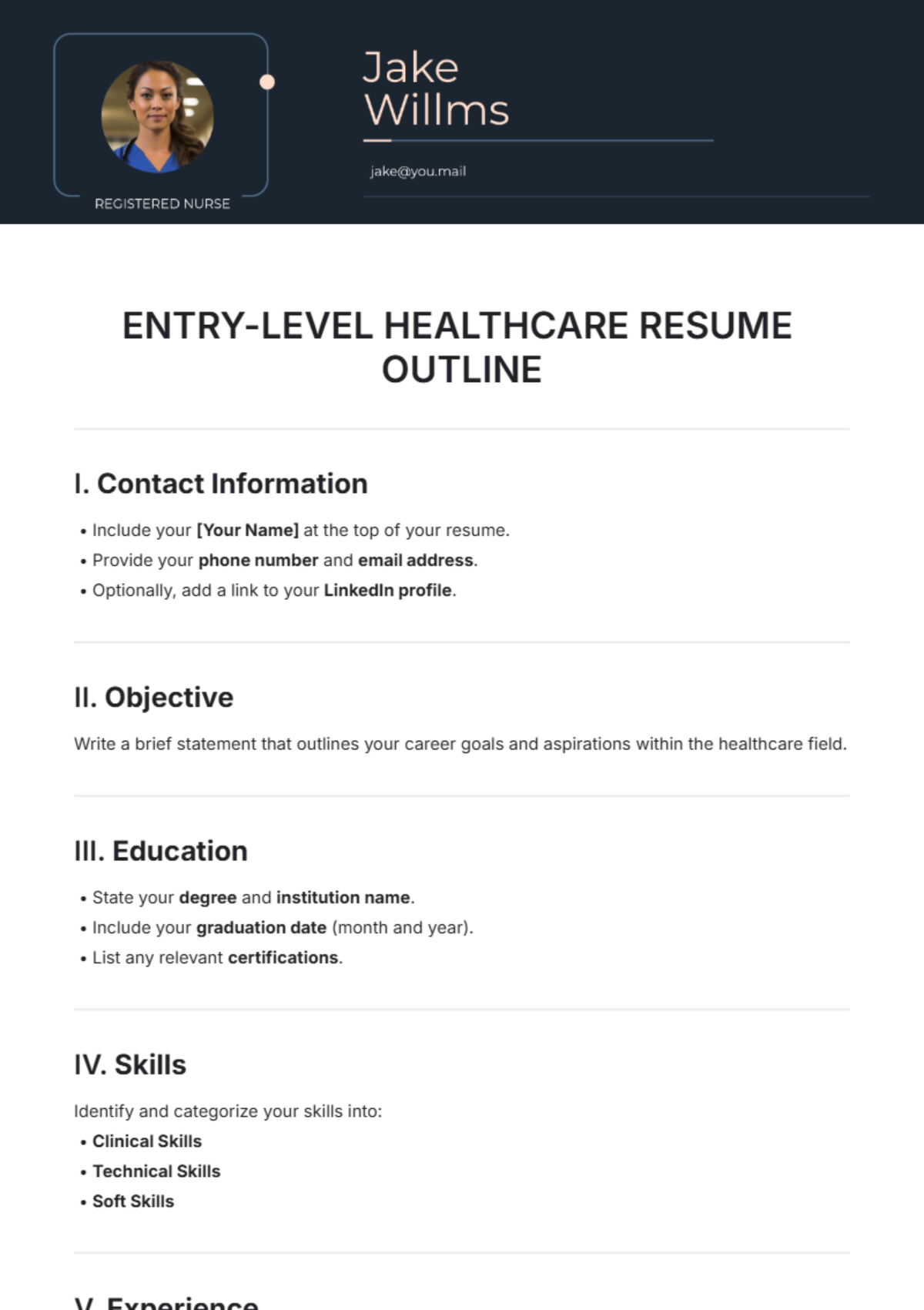 Entry-Level Healthcare Resume Outline Template - Edit Online & Download