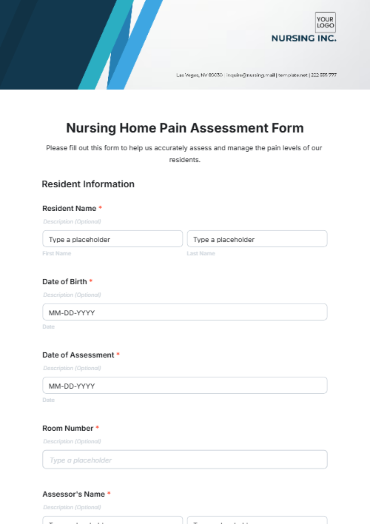 Nursing Home Pain Assessment Form Template - Edit Online & Download