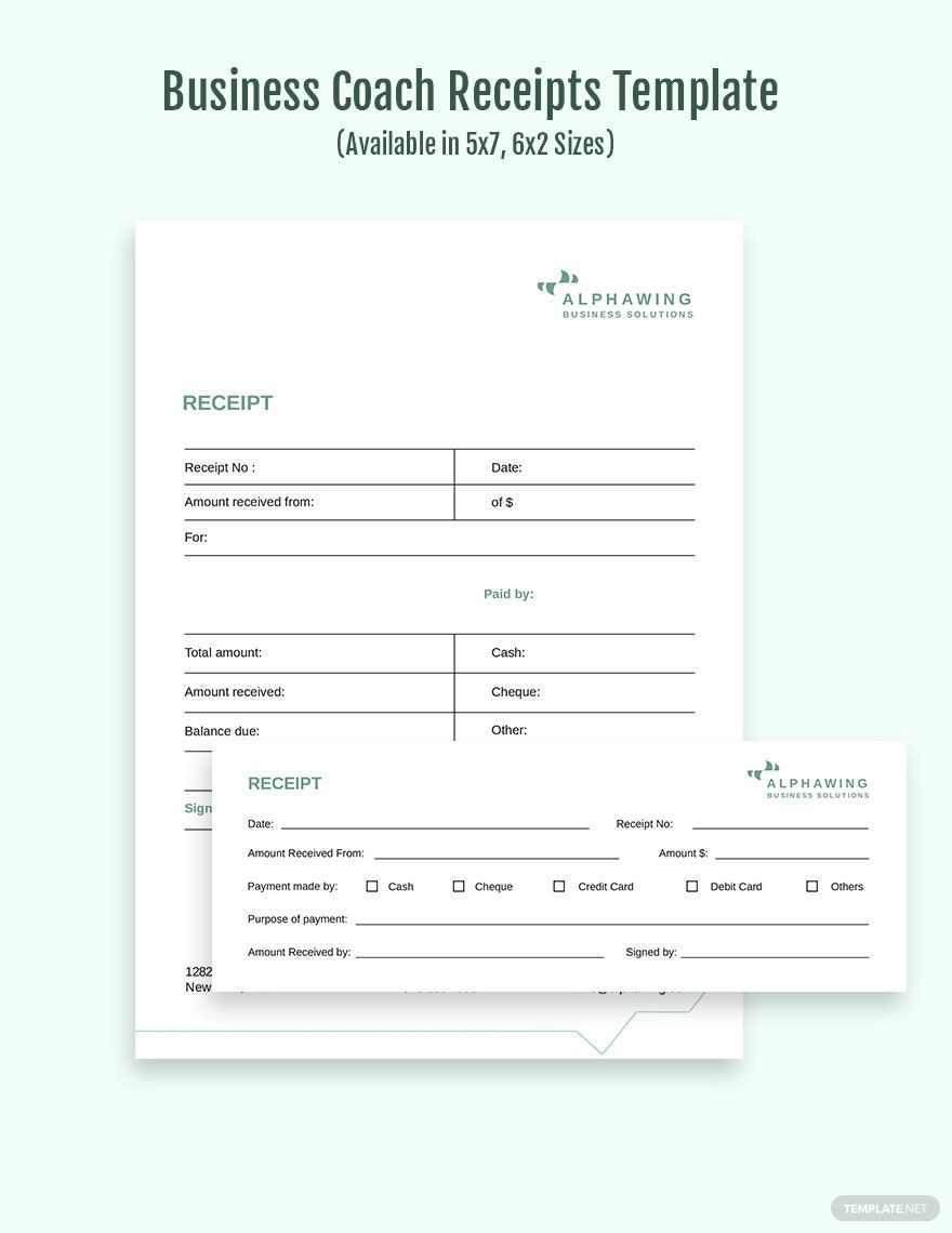 Business Coach Receipt Template