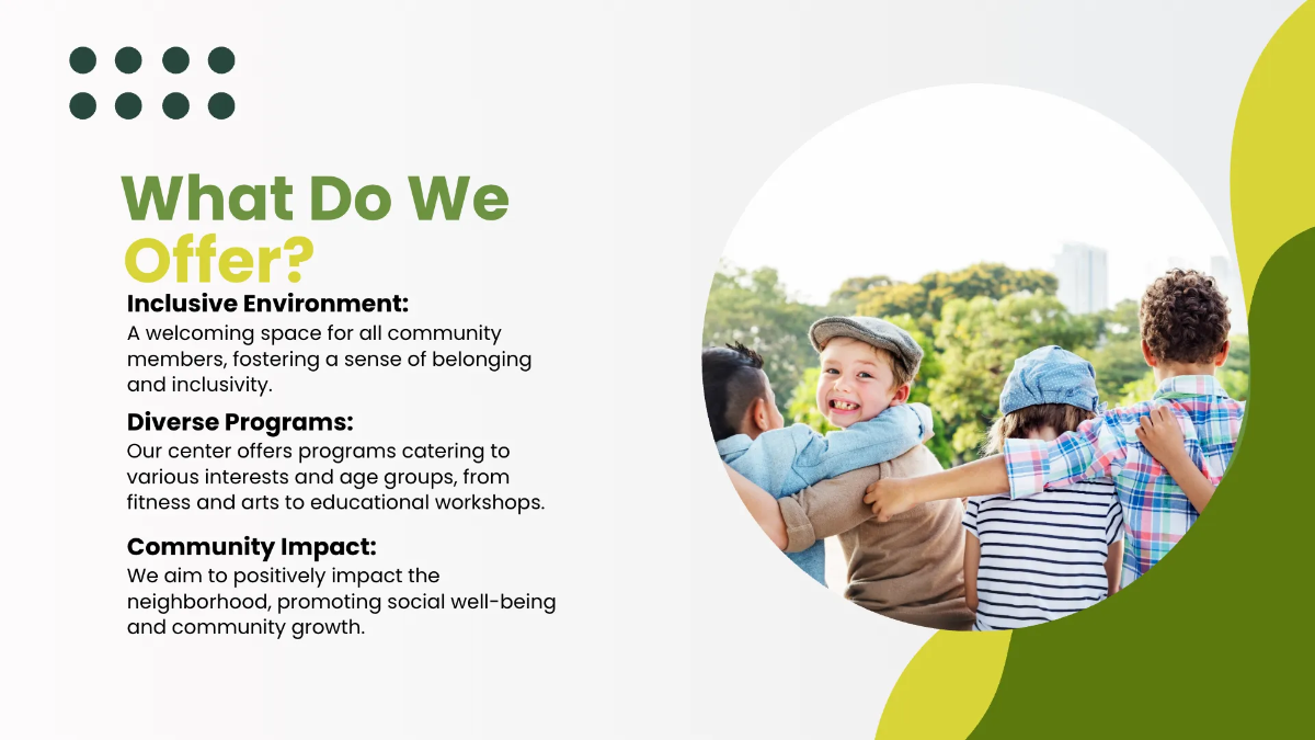 Free Community Center Presentation Template to Edit Online