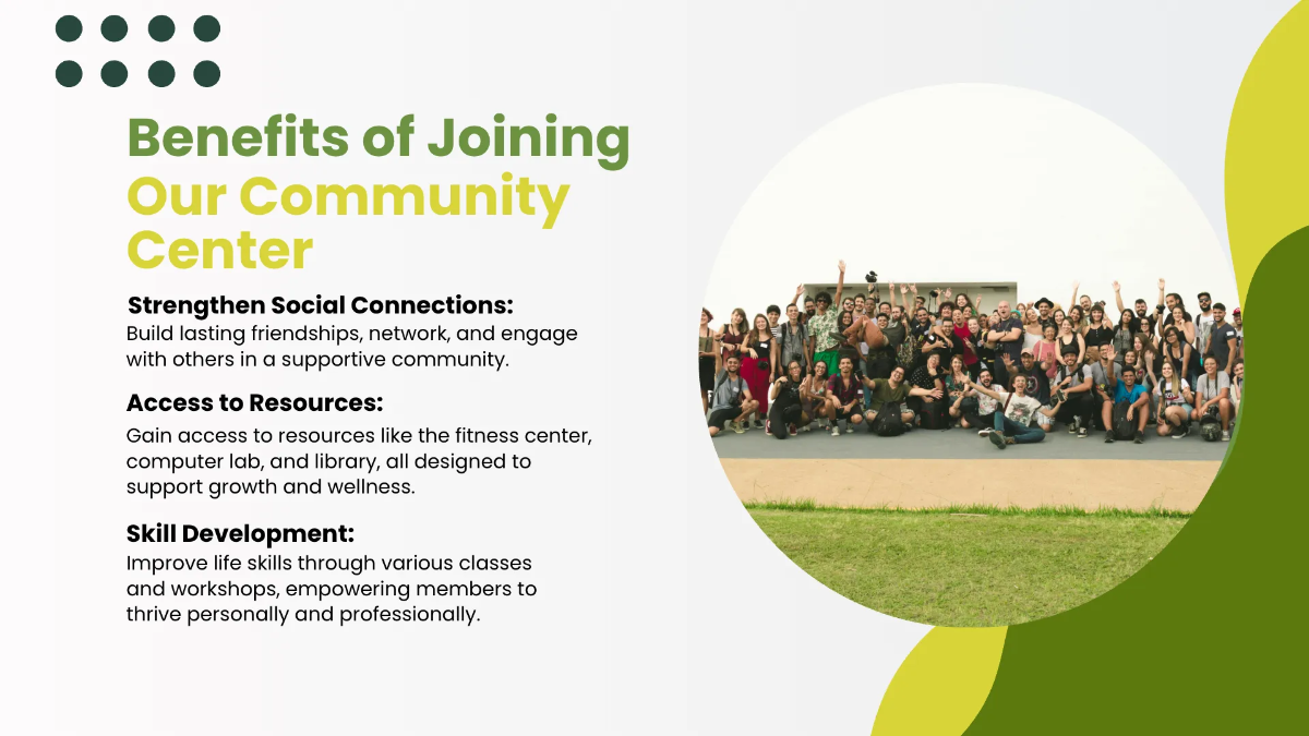 Free Community Center Presentation Template to Edit Online