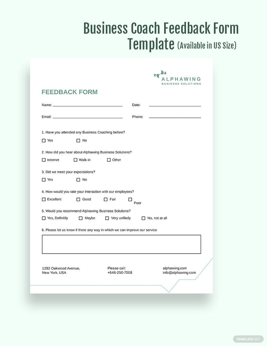 Business Coach Feedback Form Template