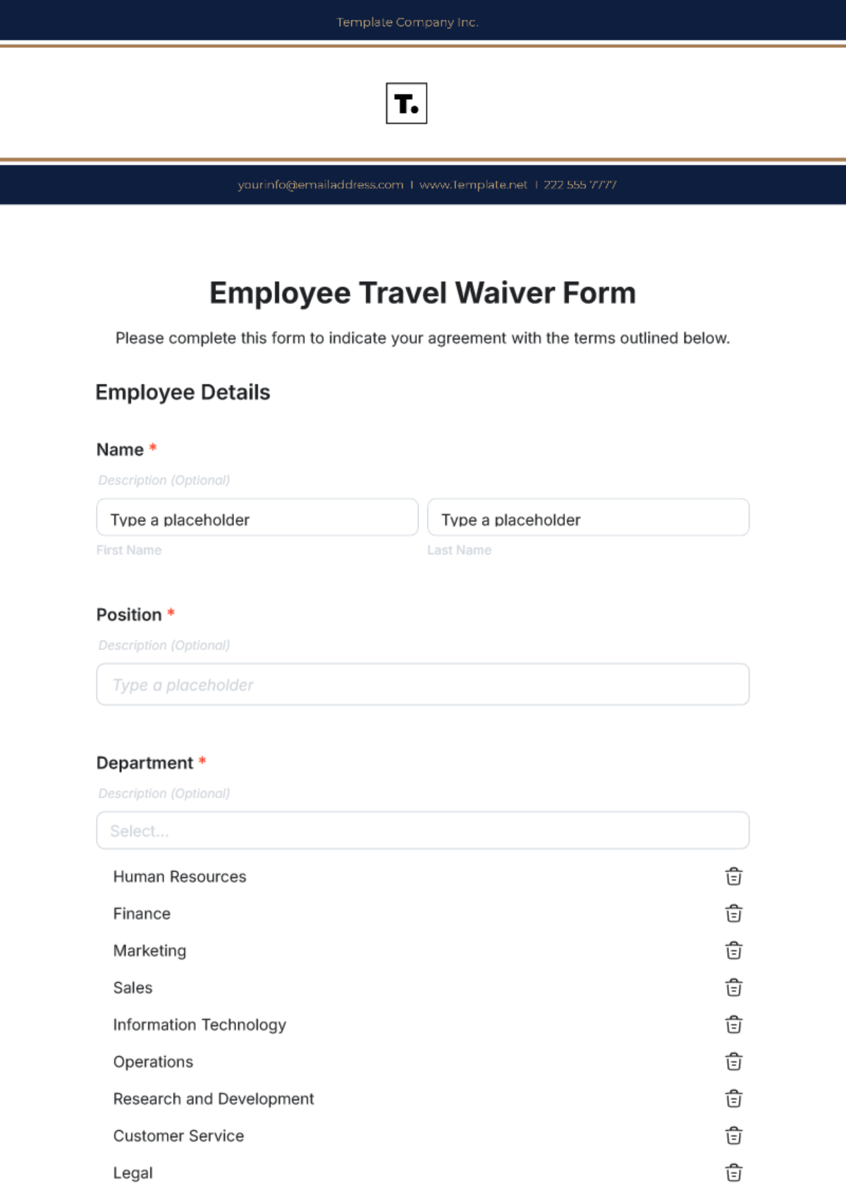 Employee Travel Waiver Form Template - Edit Online & Download