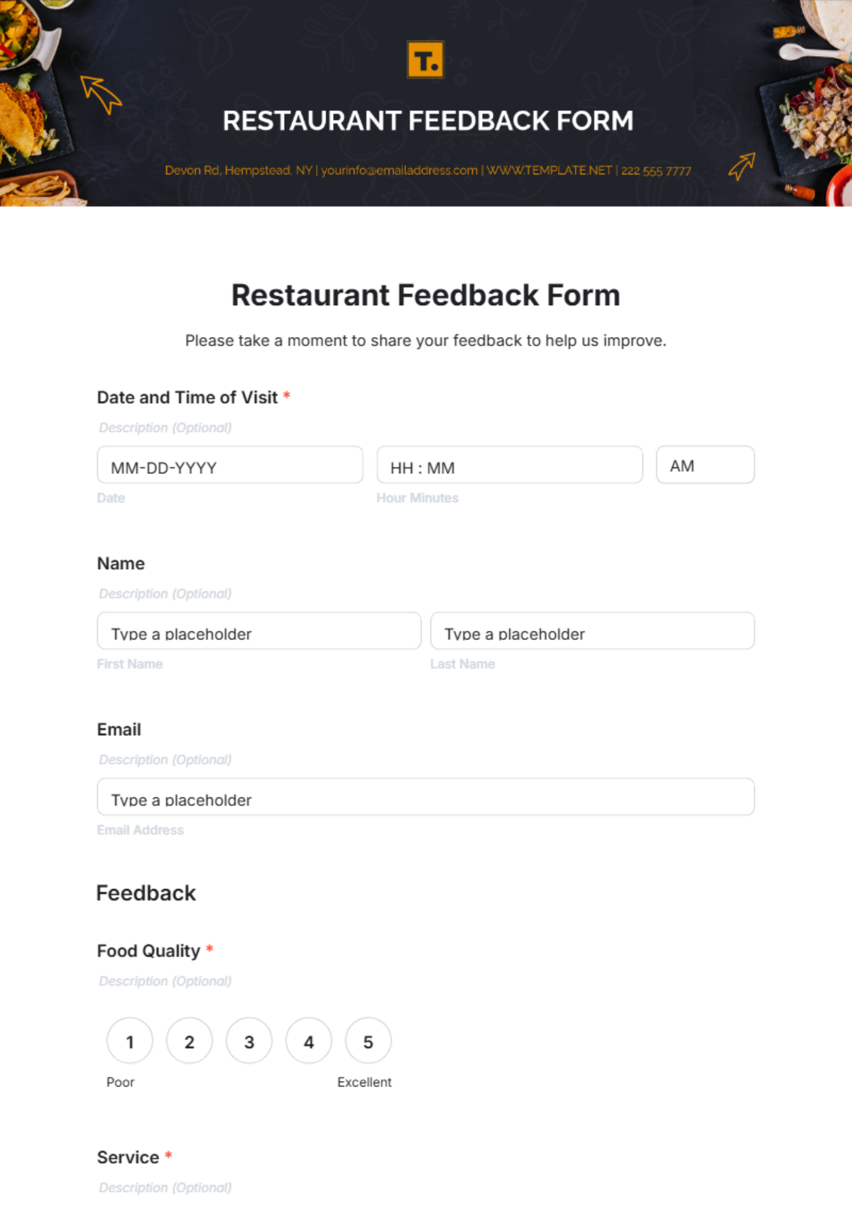 Restaurant Feedback Form Template - Edit Online & Download