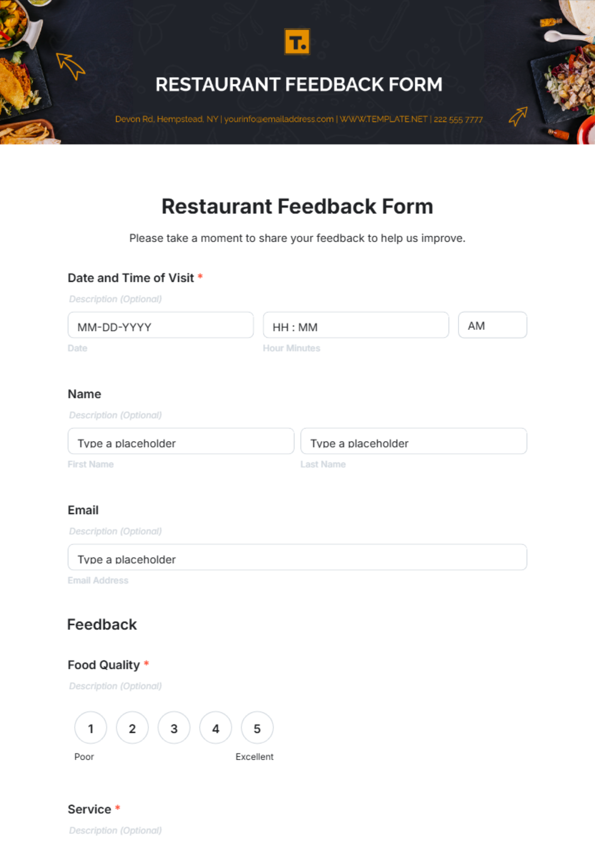 Free Restaurant Form Templates To Edit Online