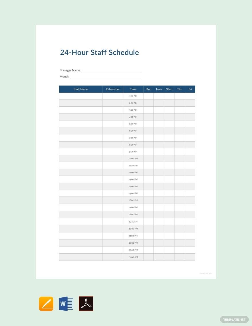 24 Hour Staff Schedule Template