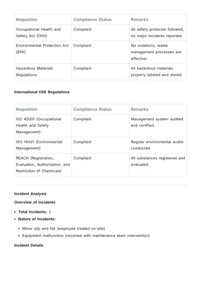 Free HSE Health Safety and Environment Monthly Report Template to Edit Online