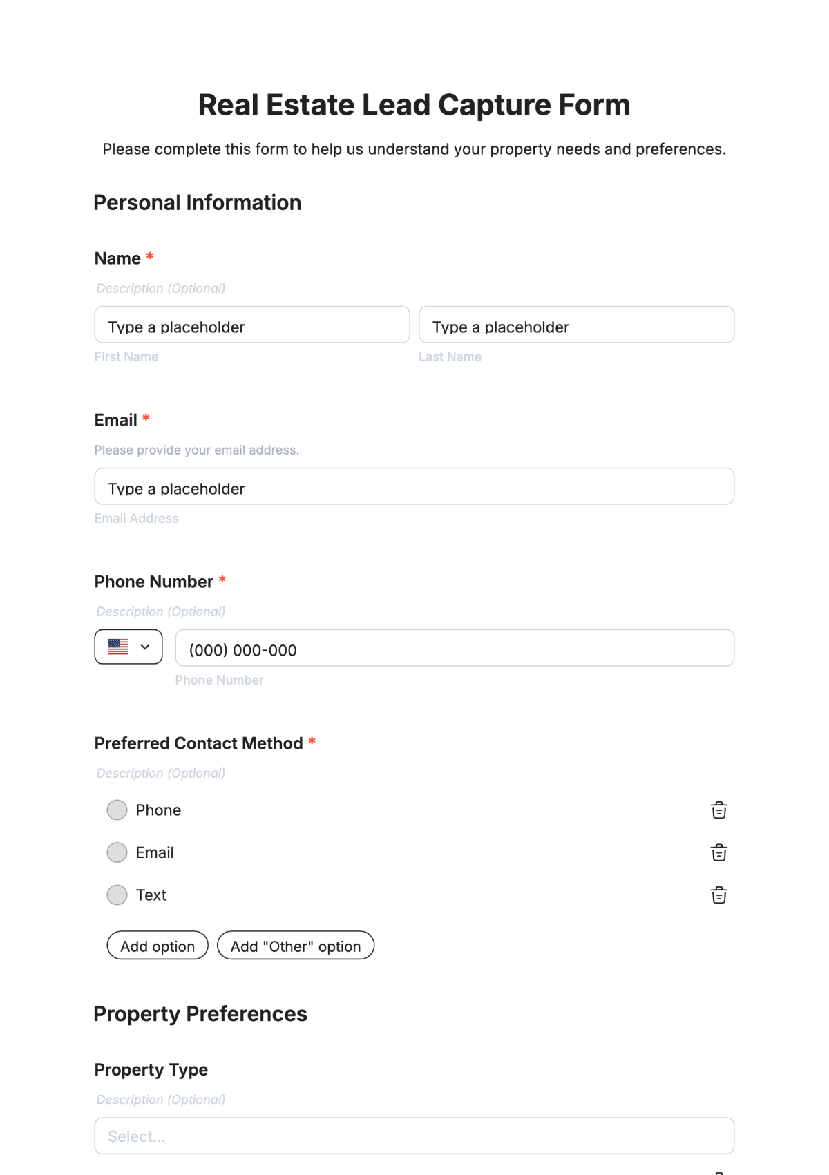 Real Estate Lead Capture Form Template - Edit Online & Download