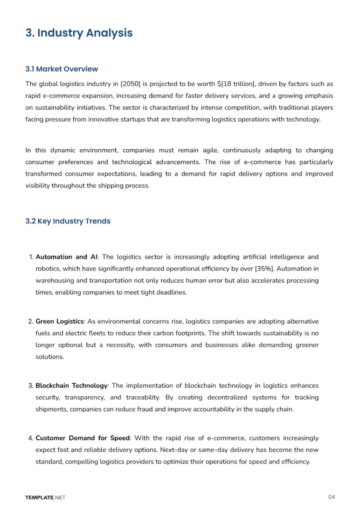 Free Logistics Company Business Plan Template to Edit Online