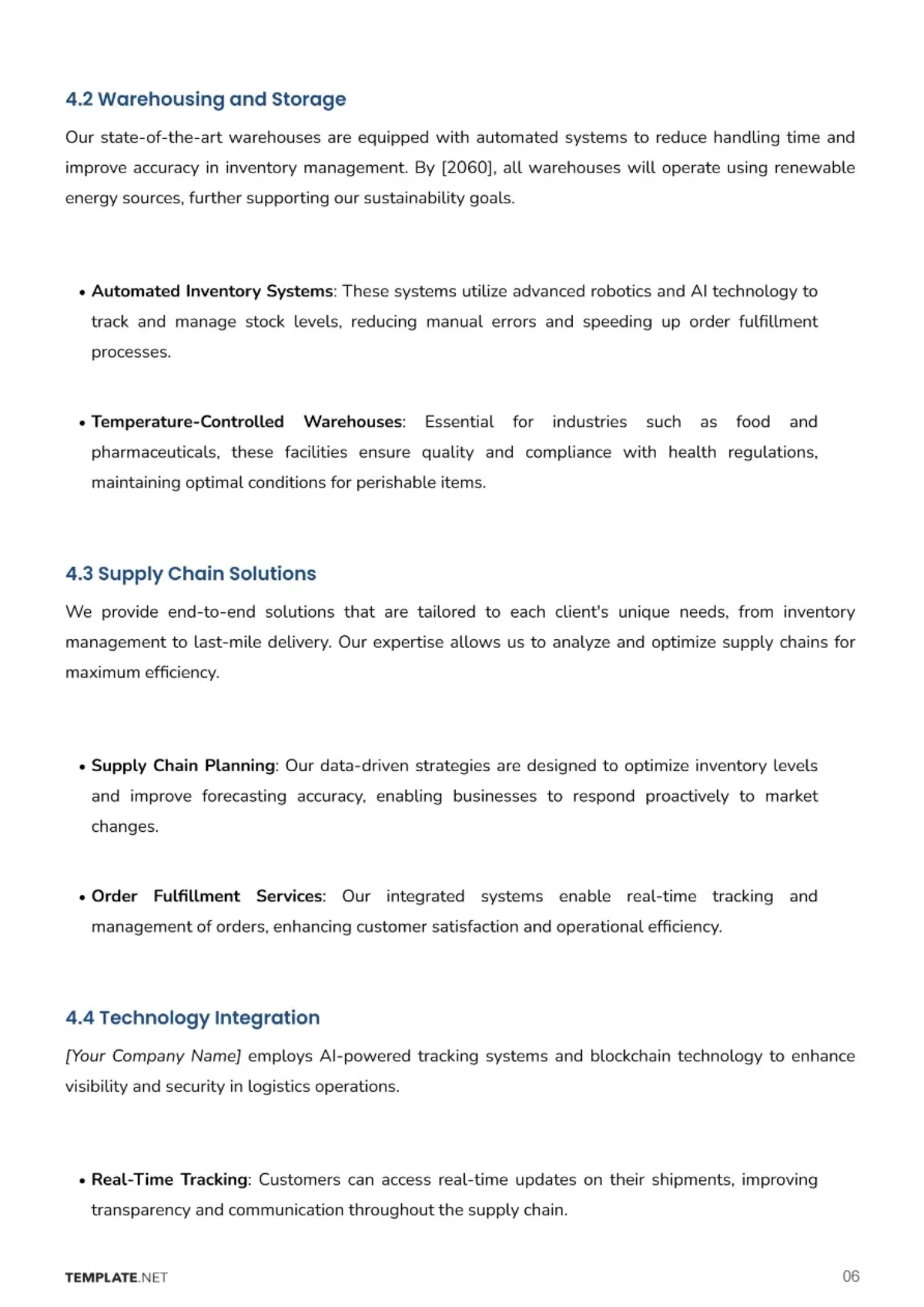 Free Logistics Company Business Plan Template to Edit Online