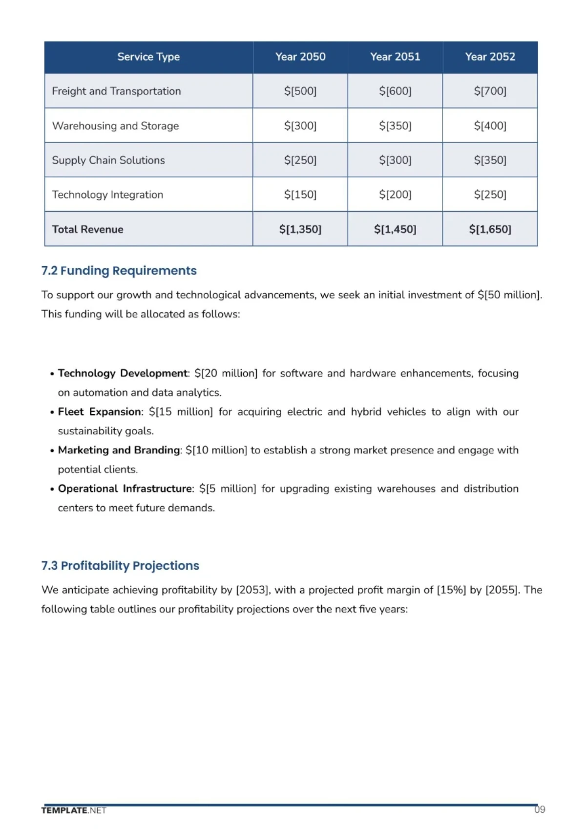 Free Logistics Company Business Plan Template to Edit Online