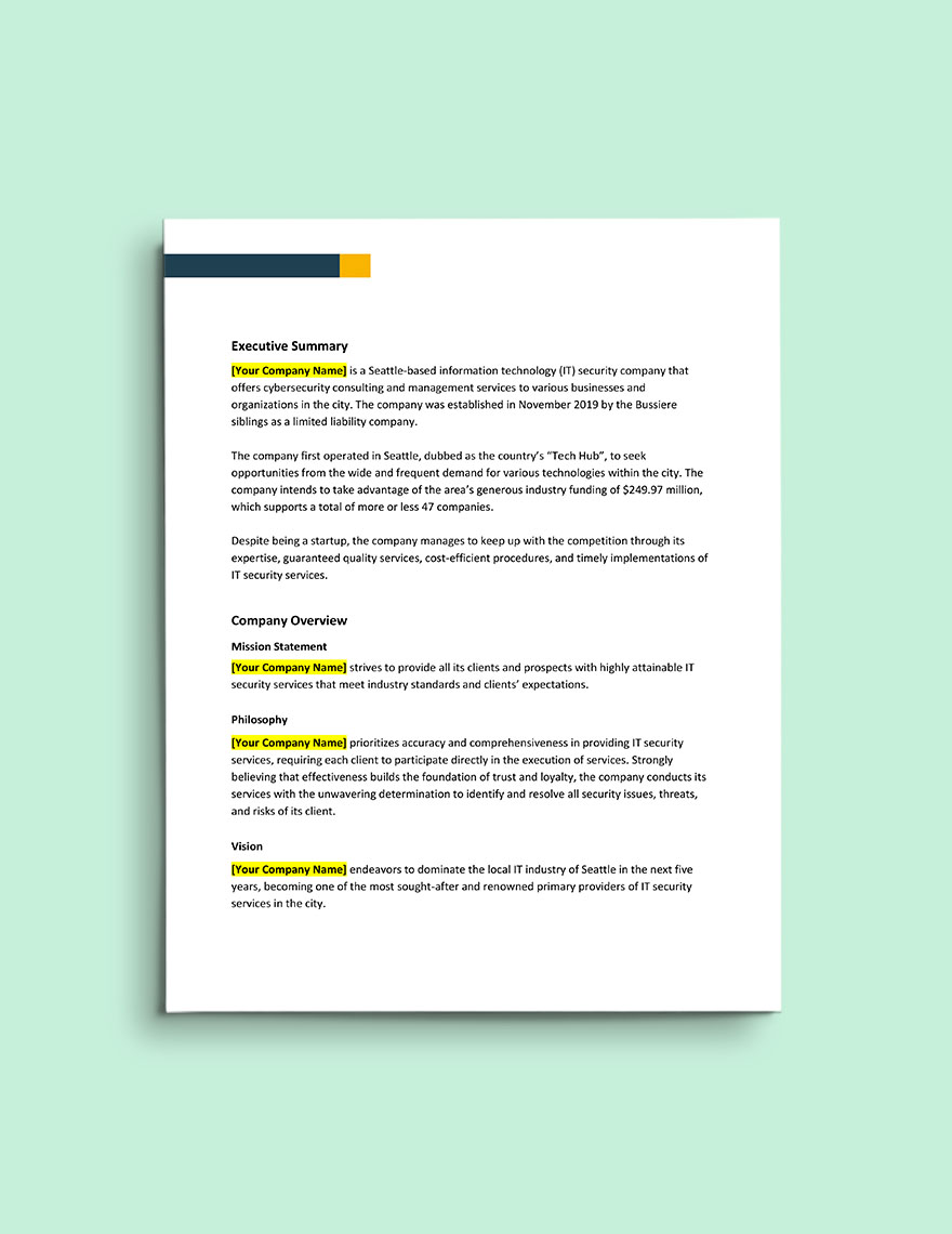 IT Security Business Plan Template