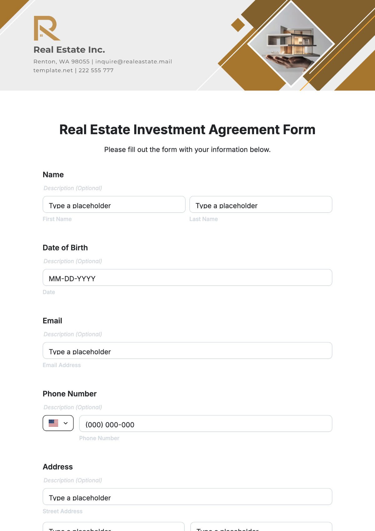 Real Estate Investment Agreement Form Template - Edit Online & Download