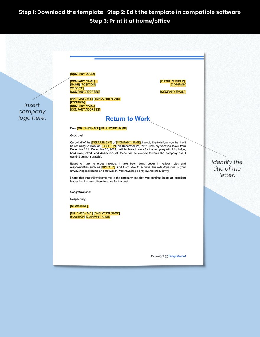 Return to Work Letter Template Google Docs Word Apple Pages