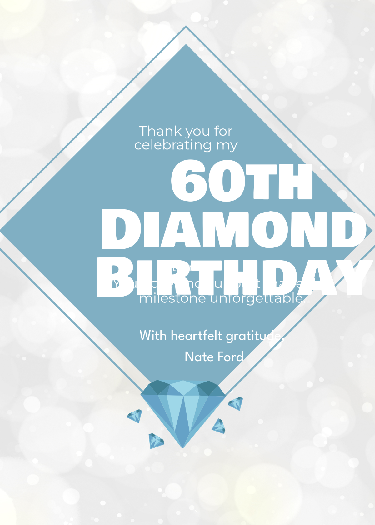 Diamond Birthday Thank You Card Template - Edit Online & Download