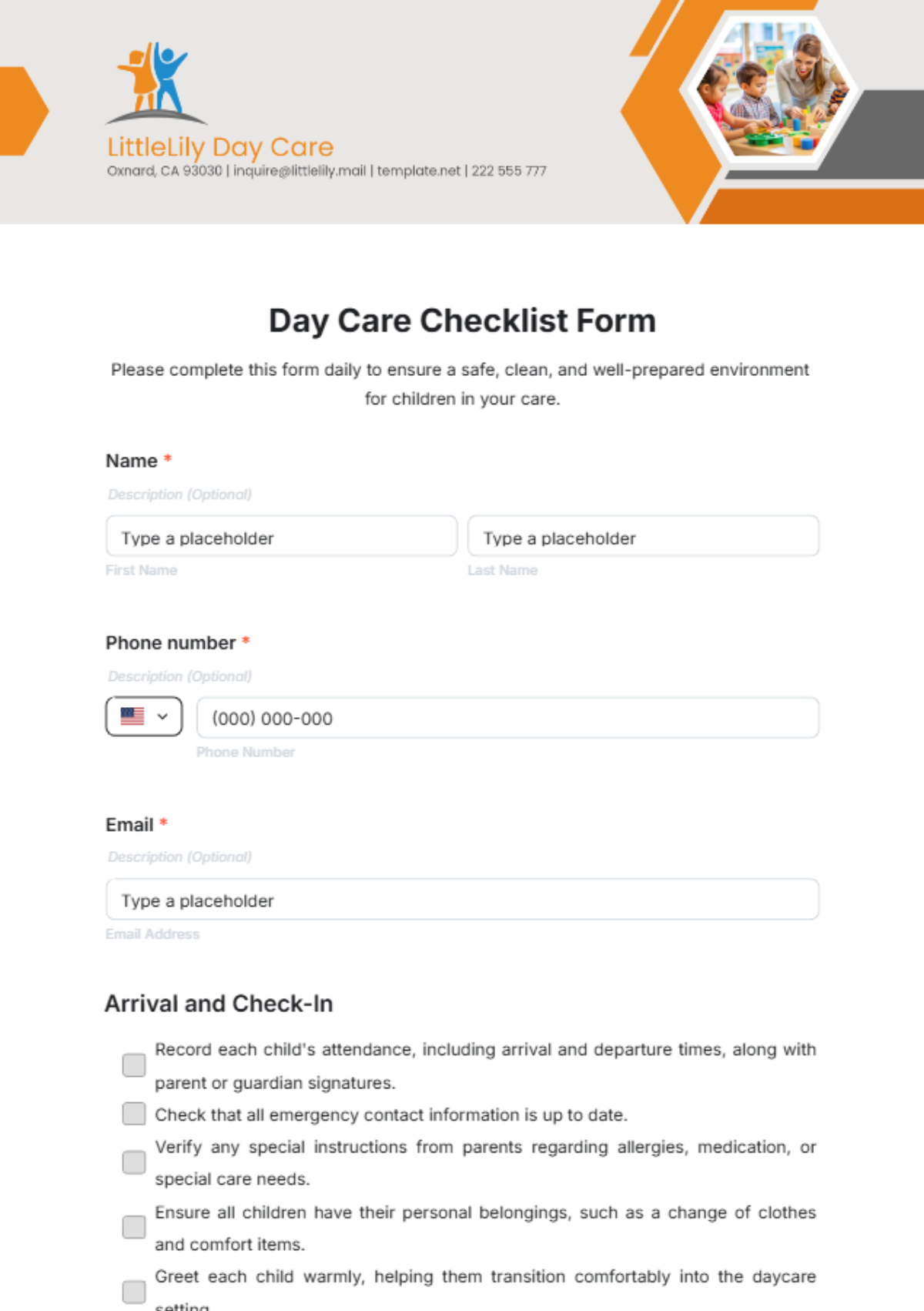 Day Care Checklist Form Template - Edit Online & Download