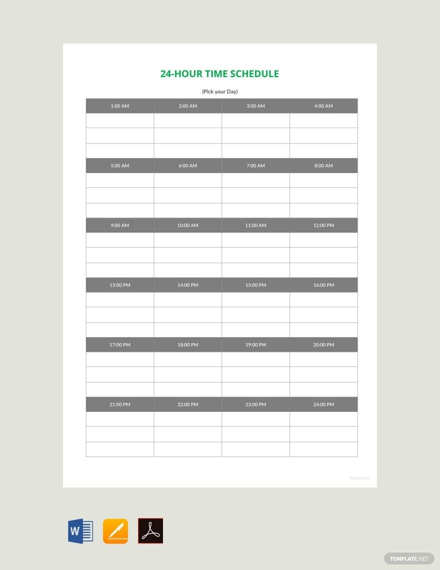 24 Hour Time Schedule Template