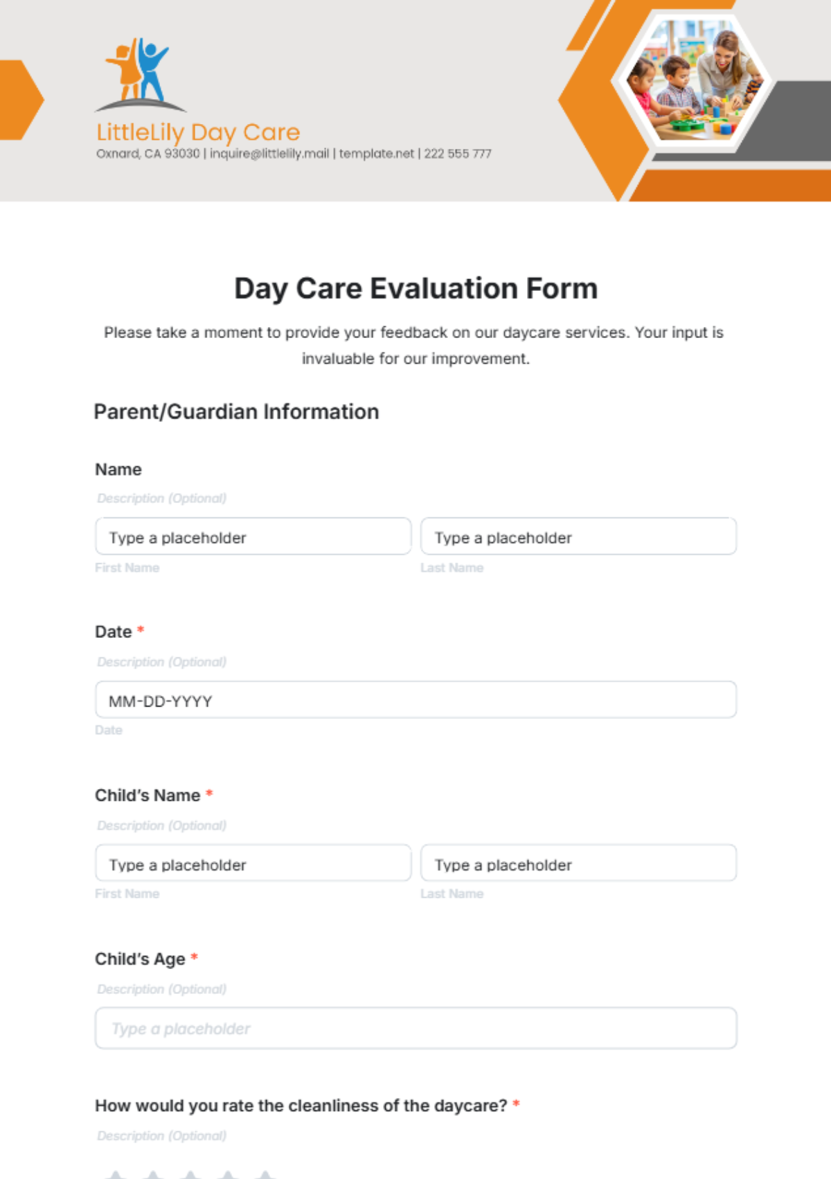 Day Care Evaluation Form Template - Edit Online & Download