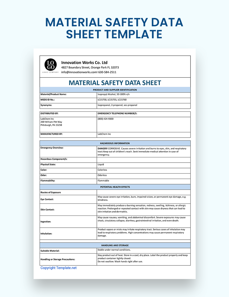 Material Safety Data Sheet Template Google Docs, Google Sheets, Excel