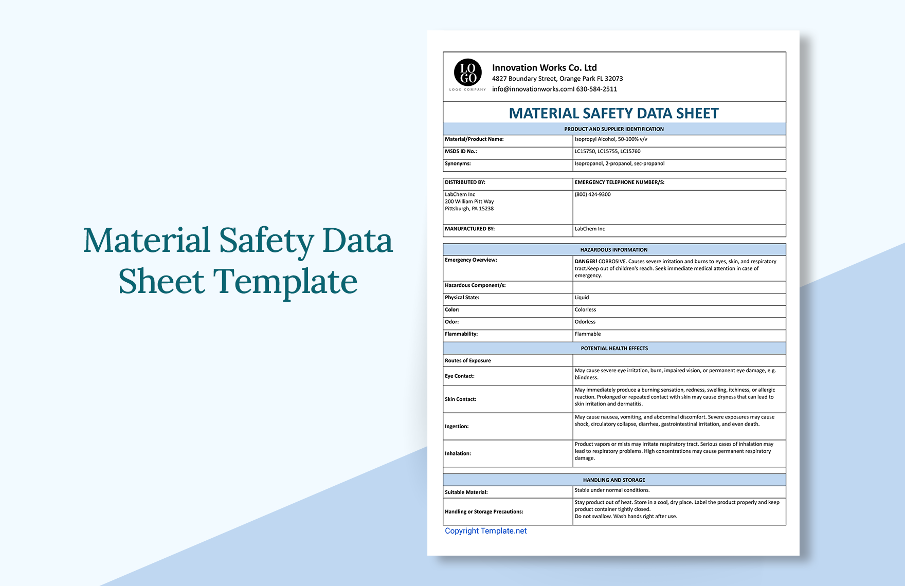 Material Safety Data Sheet Template in Pages, Apple Numbers, Word, Google Docs, Excel, Google Sheets - Download | Template.net