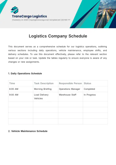 Free Logistics Company Schedule Template to Edit Online