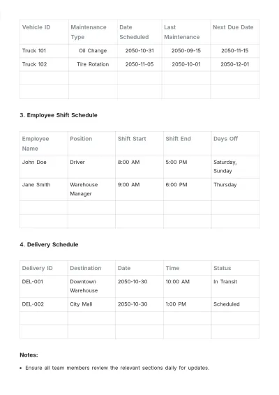 Free Logistics Company Schedule Template to Edit Online