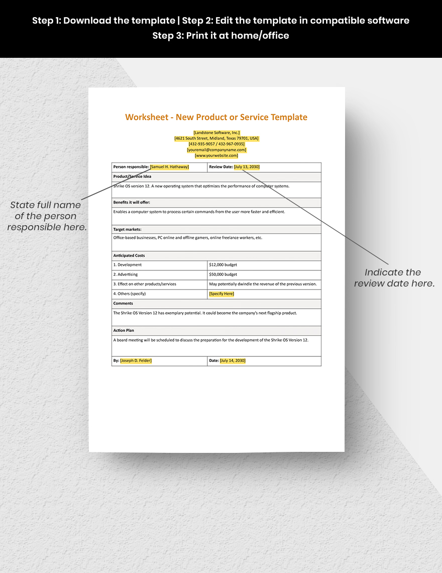 Worksheet - New Product or Service Template