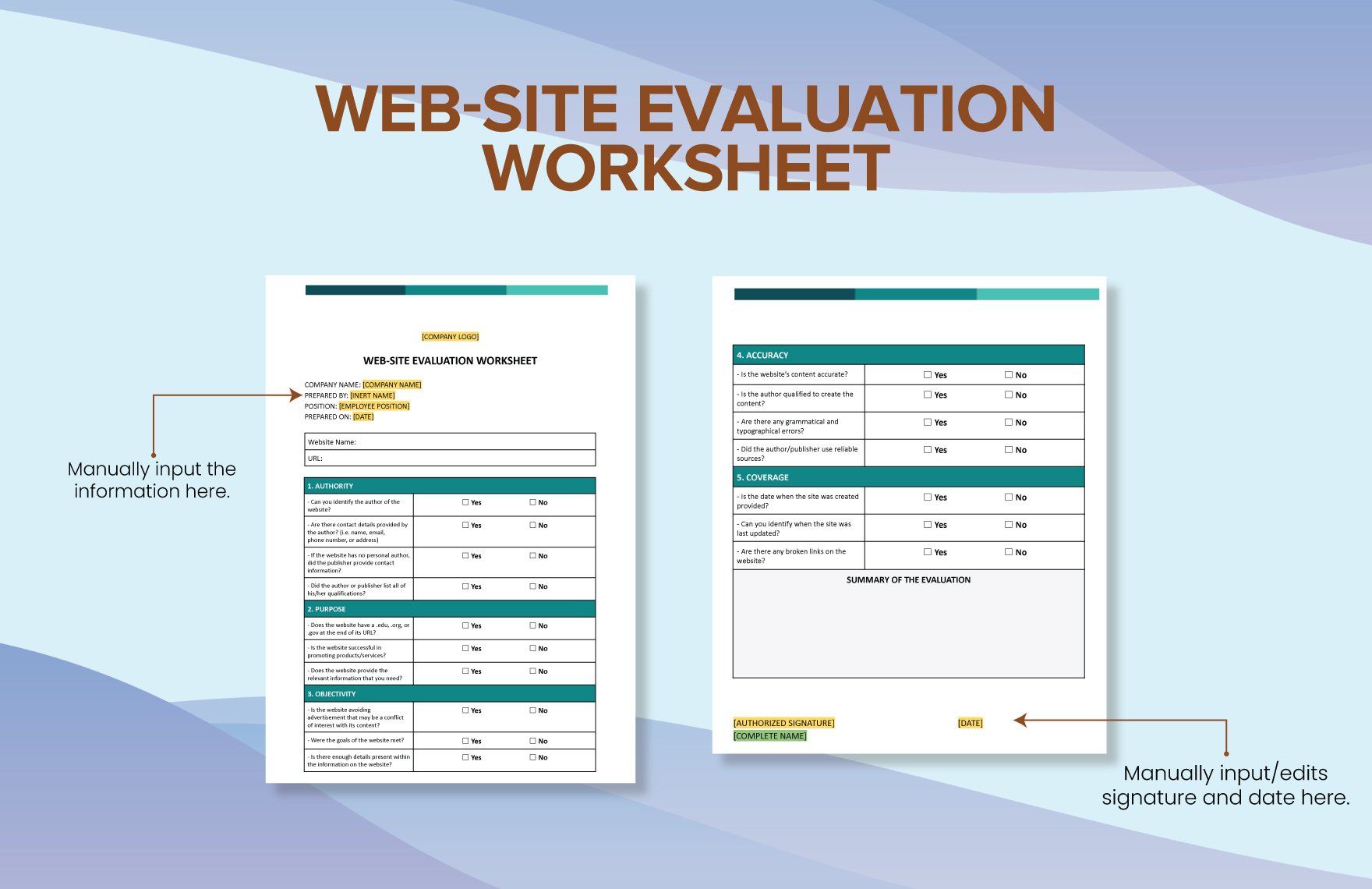 Web-Site Evaluation Worksheet Template