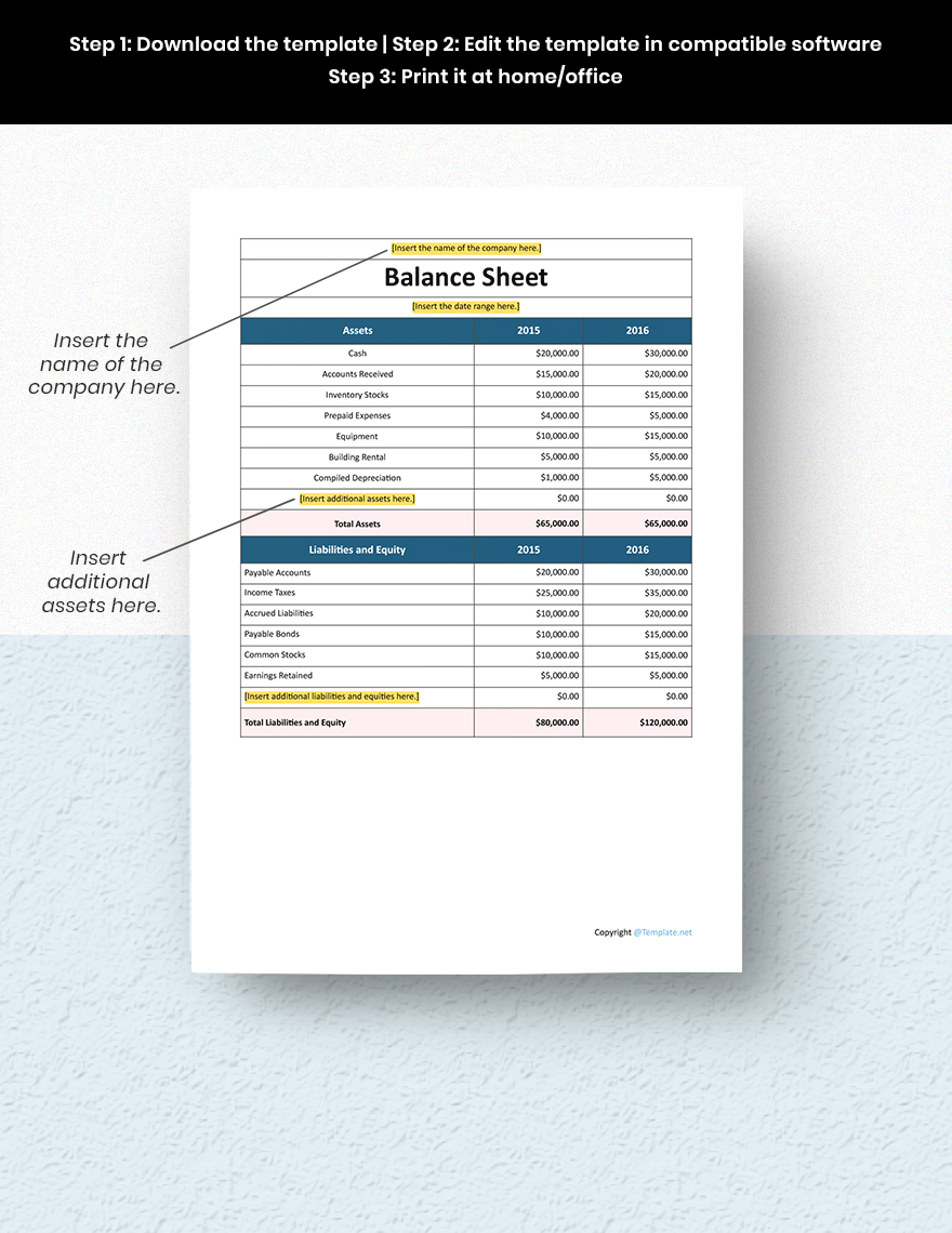 Editable Free Simple IT Company Balance Sheet 