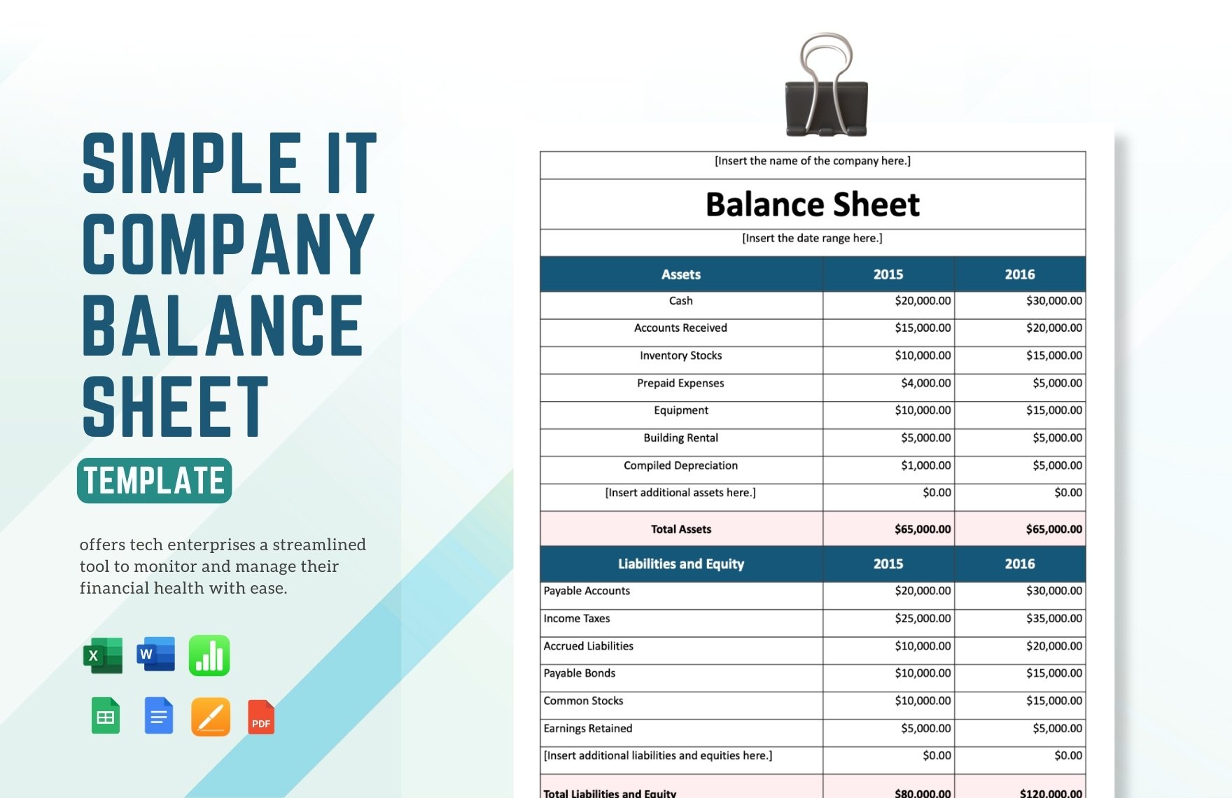 Simple IT Company Balance Sheet Template in Word, Google Docs, Excel, PDF, Google Sheets, Apple Pages, Apple Numbers