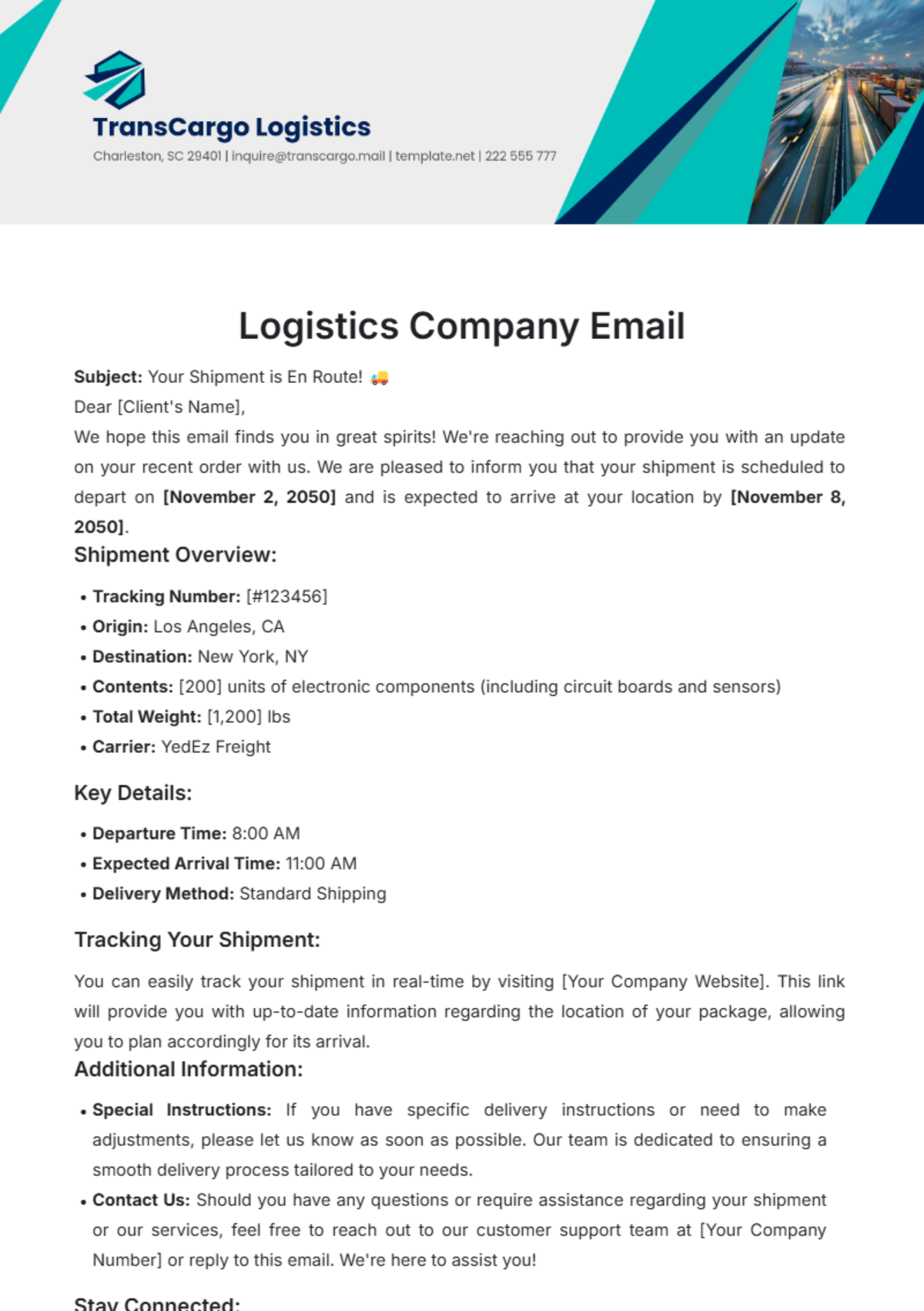 Logistics Company Email Template - Edit Online & Download