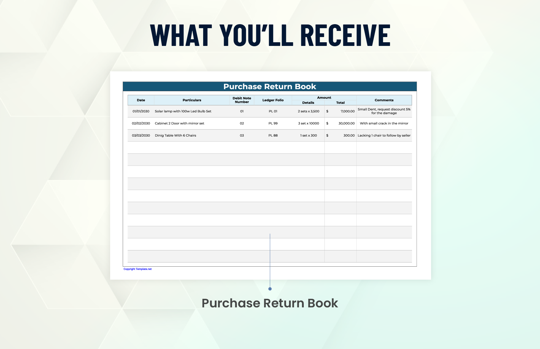 Purchase Return Book Template in Word, Apple Pages, Google Docs, Excel ...