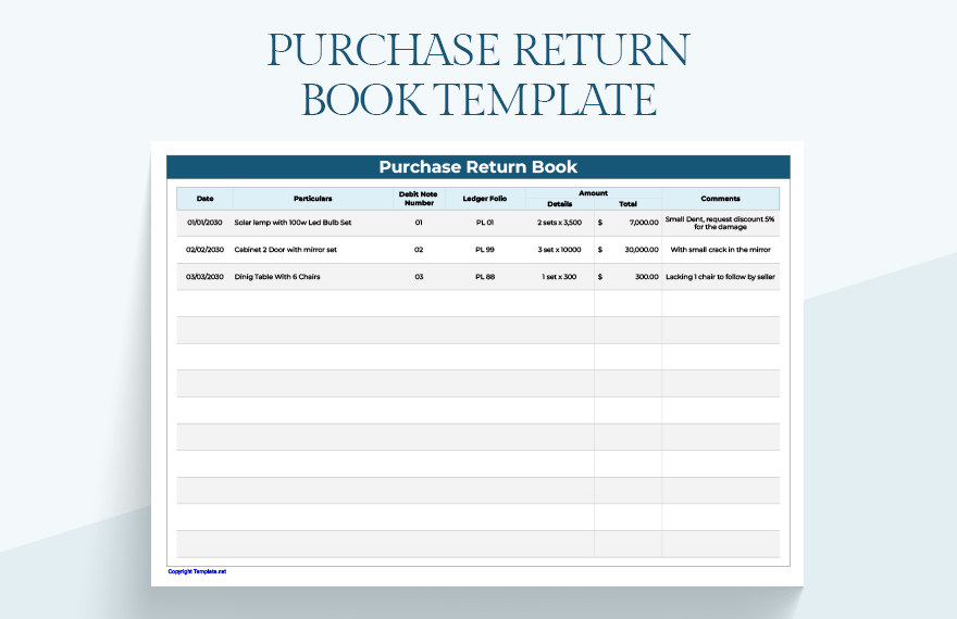 Purchase Return Book Template