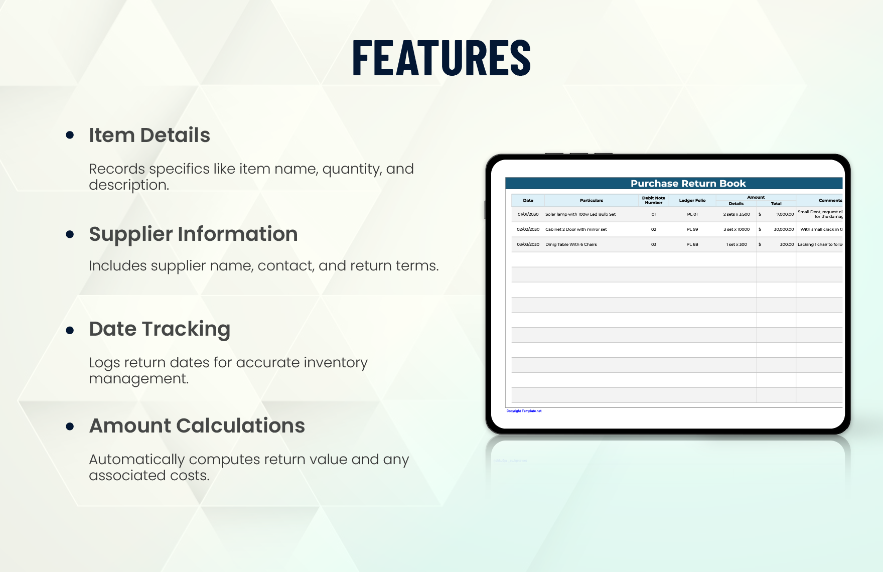 Purchase Return Book Template