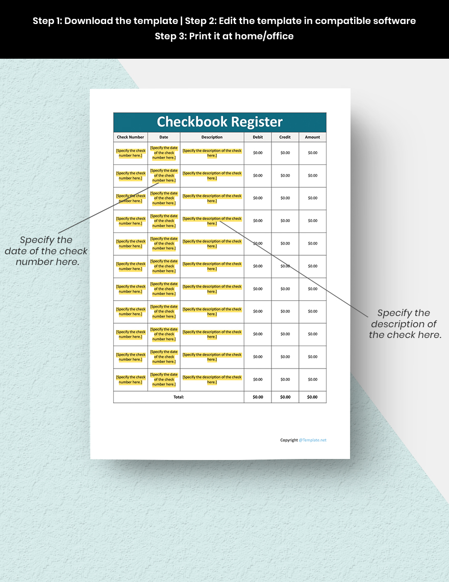 Editable Free Checkbook Register 