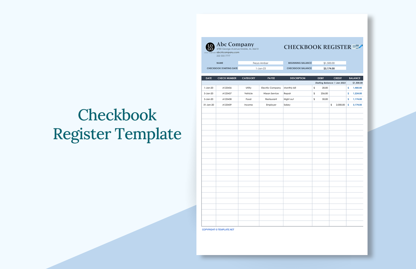 checkbook template excel