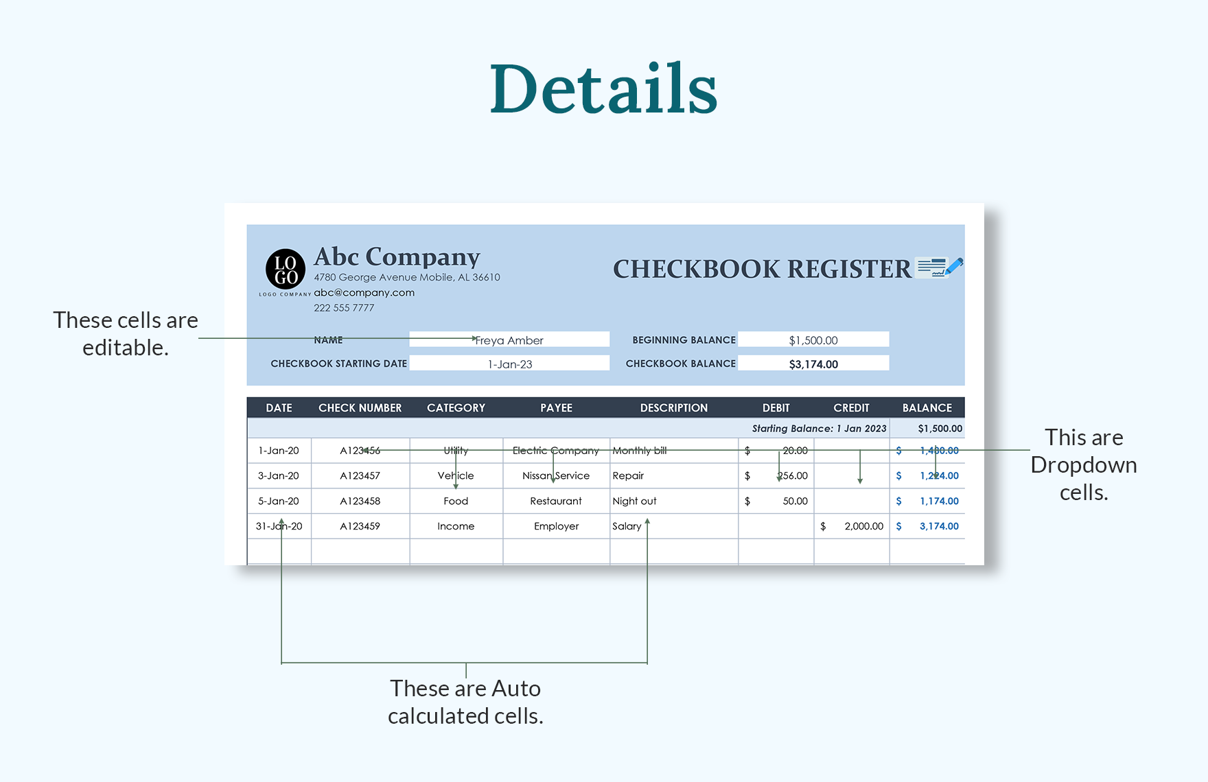 Checkbook Register Template Download in Word, Google Docs, Excel